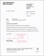 Yorkshire Industrial Certificate of Residence